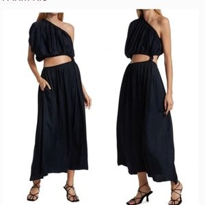 Farm Rio Black One-Shoulder Off Shoulder Silky Cutout Maxi Dress XL extra-large